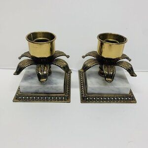 Vintage Pair of Brass Candle Holders with Marble Bases GIM 3117